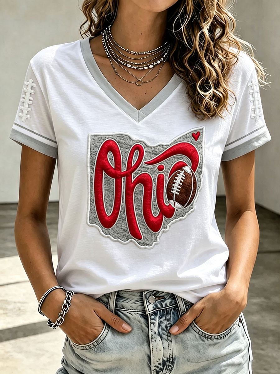 Women's Football Print V-Neck T-Shirt