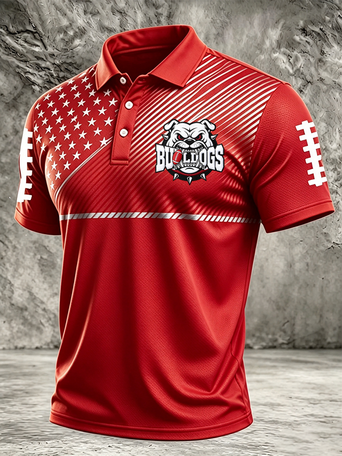 Men'S Retro Football Print Polo T-Shirt