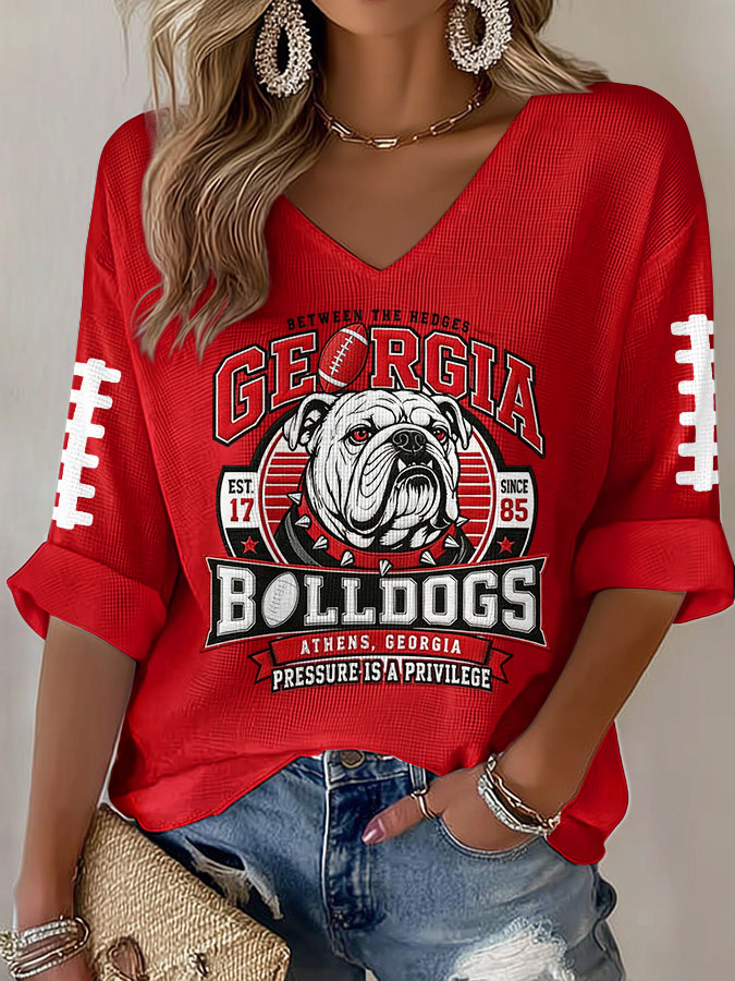 Women'S Football Print Waffle  Top