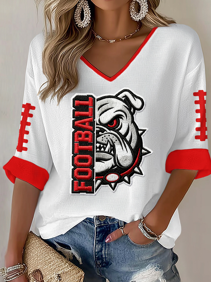 Women'S Football Print Waffle Top