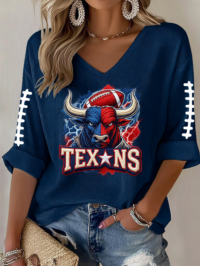 Women'S Football Print Waffle  Top