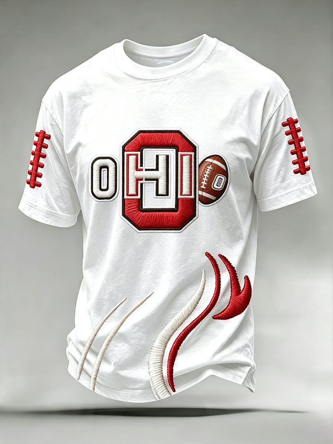 Men'S College Rugby Printed Round Neck T-Shirt