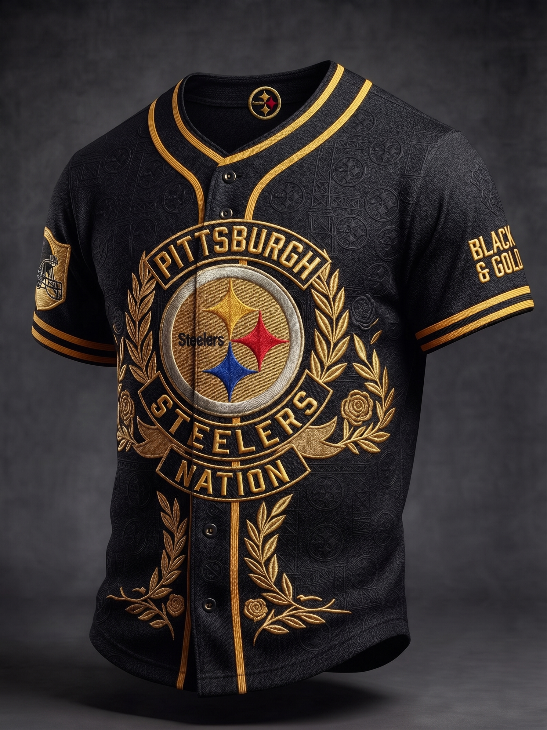 Men's Pittsburgh Steelers Nation Embroidered Button-Down Baseball Football Jersey