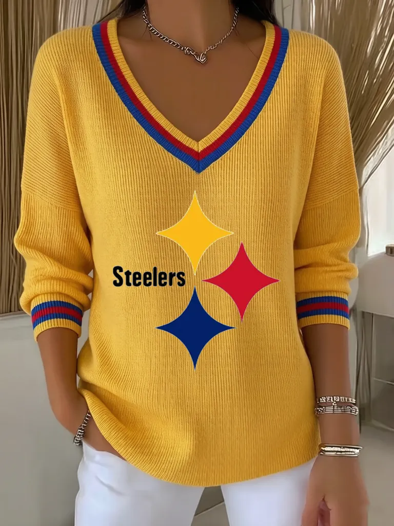 Women's Pittsburgh Steelers V-Neck Knit Sweater