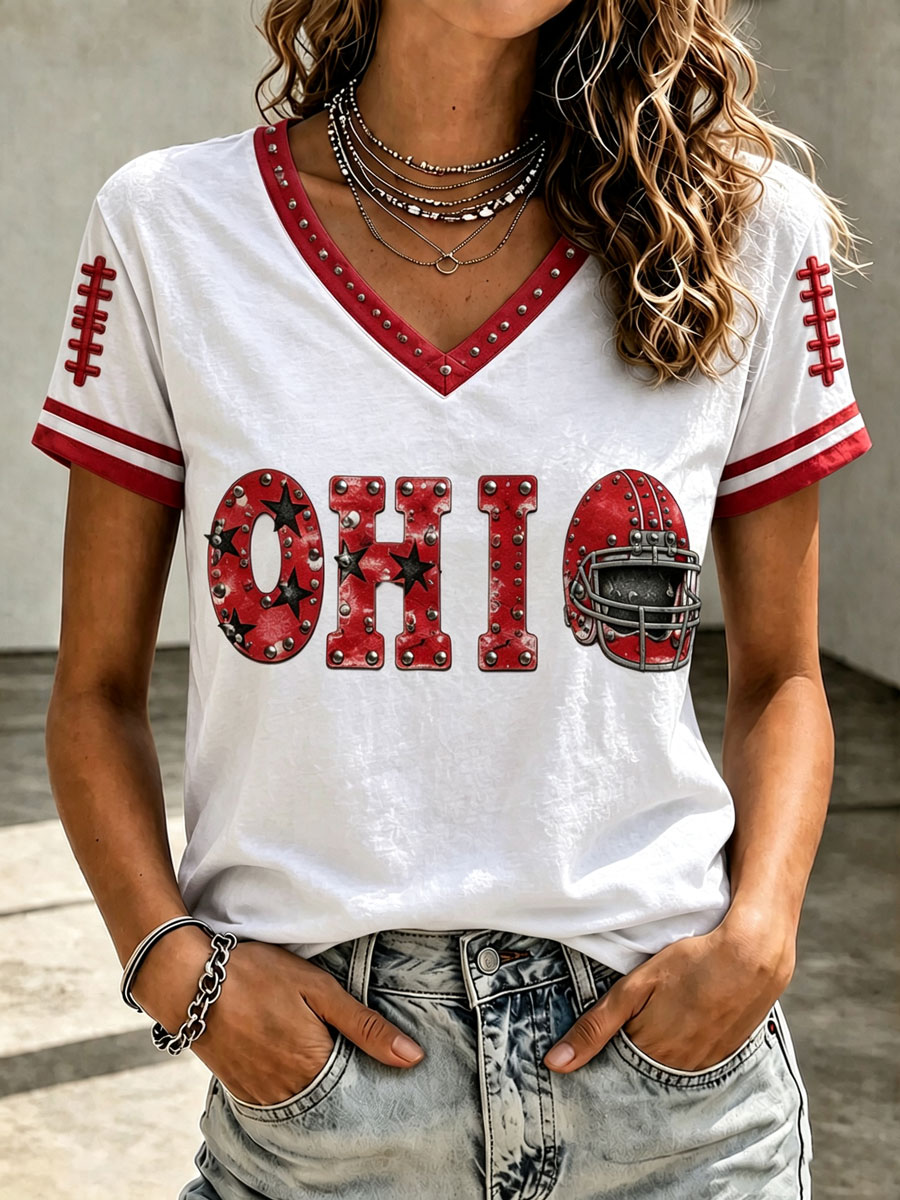Women's Football Print V-Neck T-Shirt