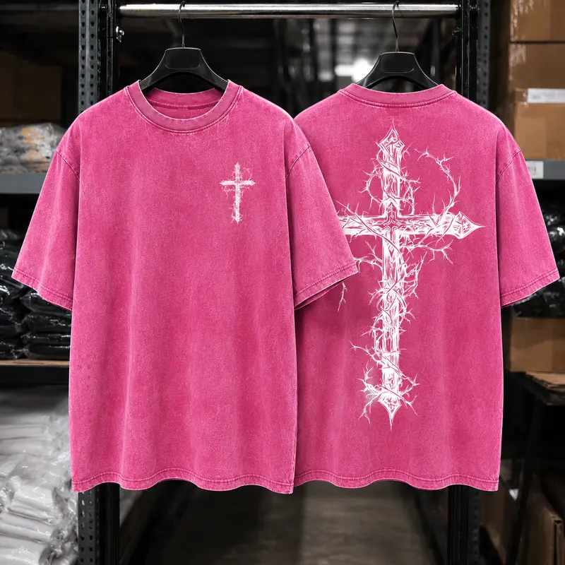 Vintage Thorn Cross Graphic T-Shirt | Gothic Christian Washed Tee