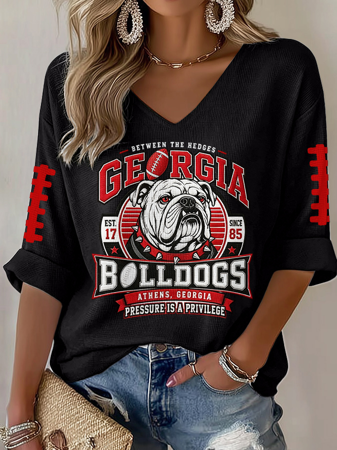 Women'S Football Print Waffle  Top