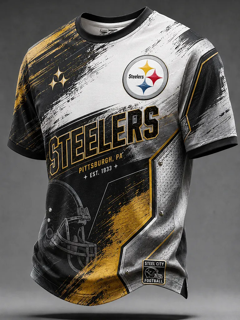 Men's Pittsburgh Steelers Vintage Distressed Crackle Graphic Crew Neck T-Shirt
