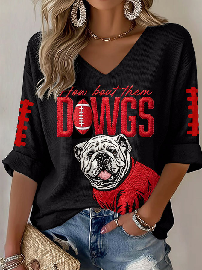 Women'S Football Print Waffle  Top