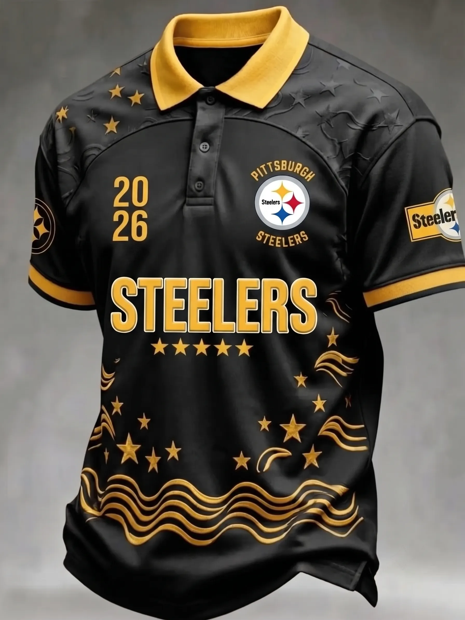 Men's Pittsburgh Steelers 2026 Star Wave Printed Polo Shirt