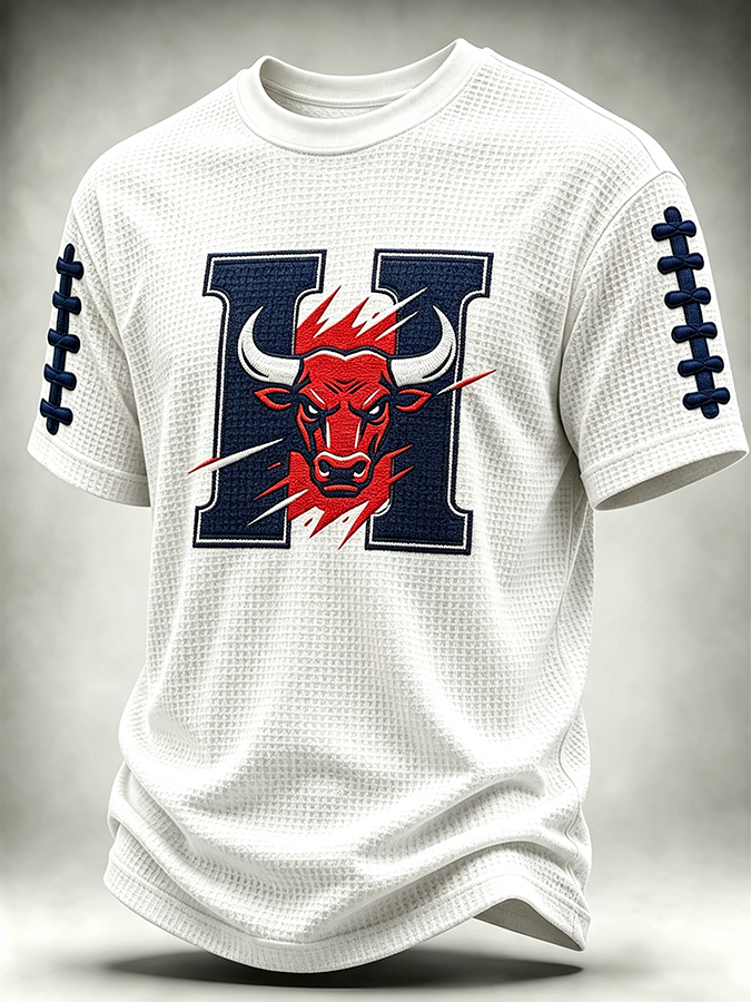 Men's Football Sports Printed Waffle T-shirt