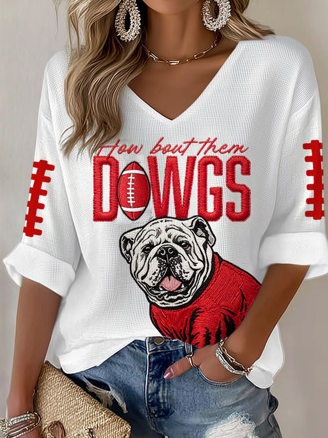 Women'S Football Print Waffle  Top