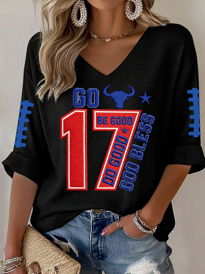 Women'S Football  Print Waffle  Top