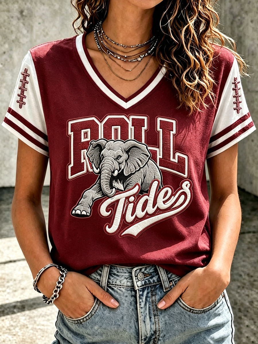 Women's Football Print V-Neck T-Shirt
