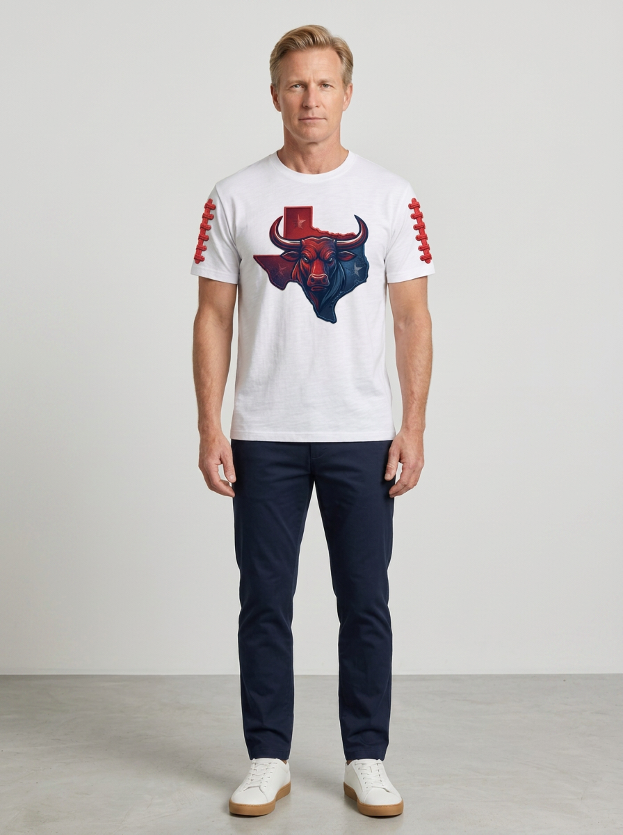 Men's Houston Texans Football Bull Texas Map Printed T-shirt