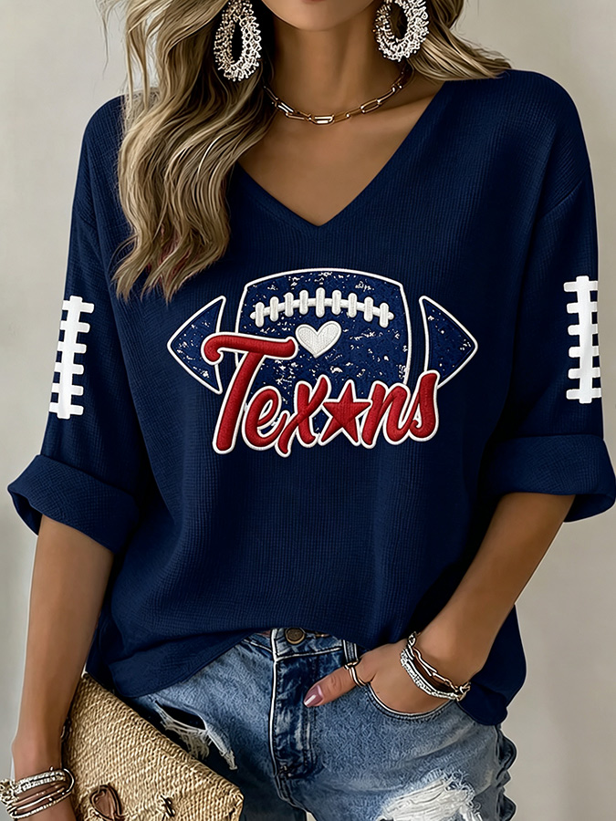 Women'S Football Print Waffle  Top