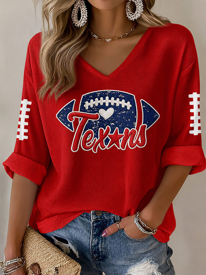 Women'S Football Print Waffle  Top
