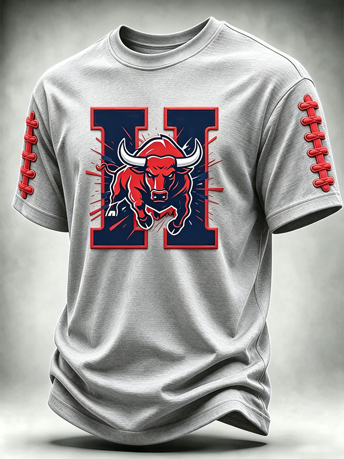 Men'S Rugby Printed Round Neck T-Shirt