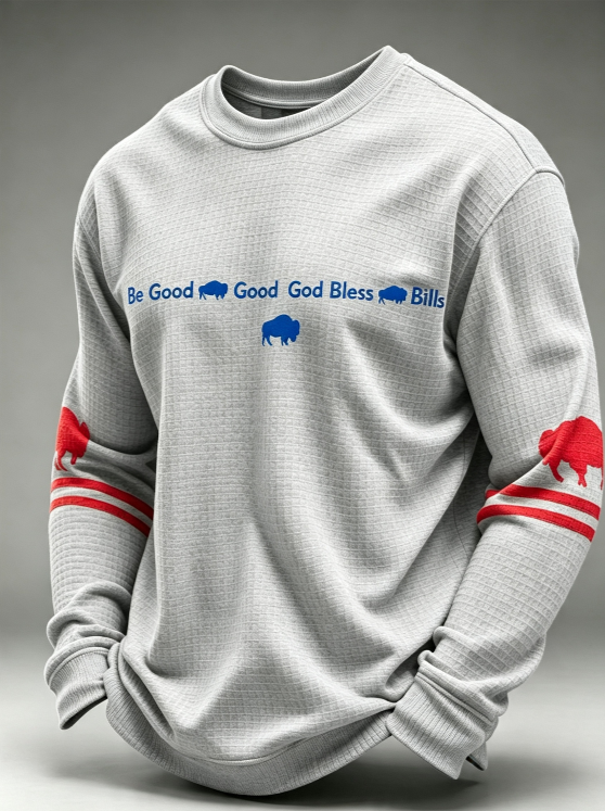 Men'S Buffalo Print Football Fans Gameday Casual Waffle Long Sleeve T-Shirt