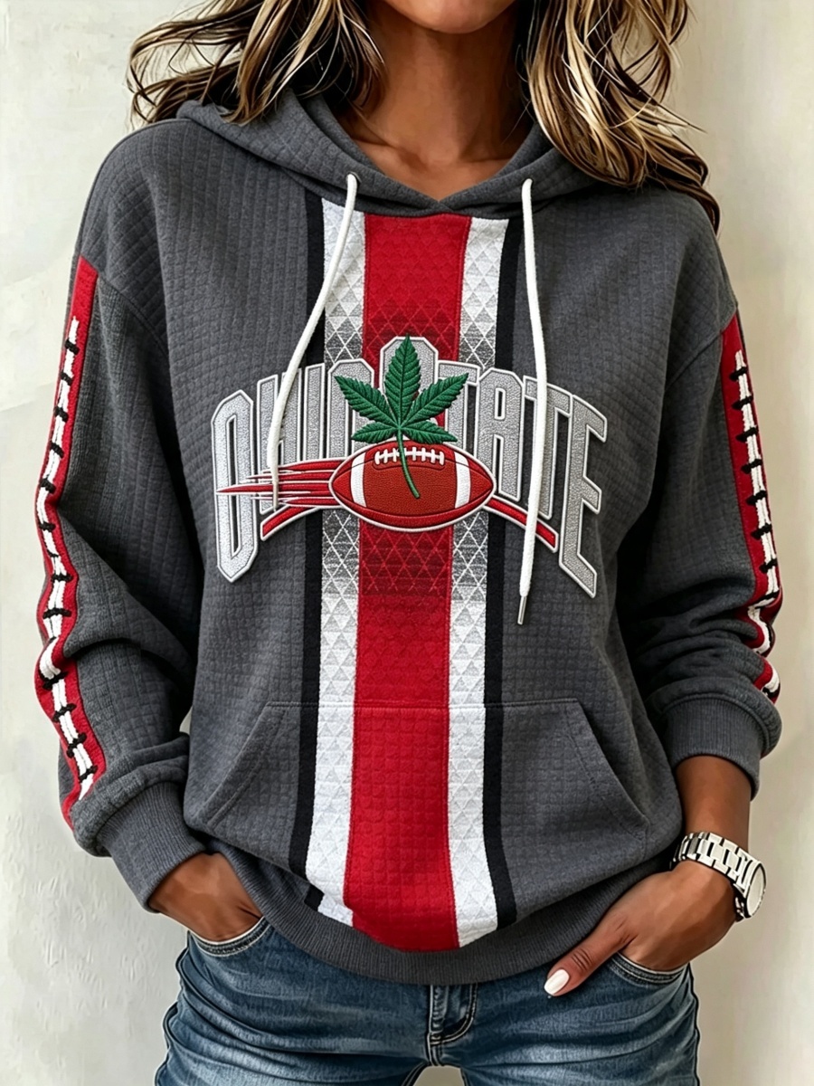 Women's Football Print Waffle Hooded Sweatshirt