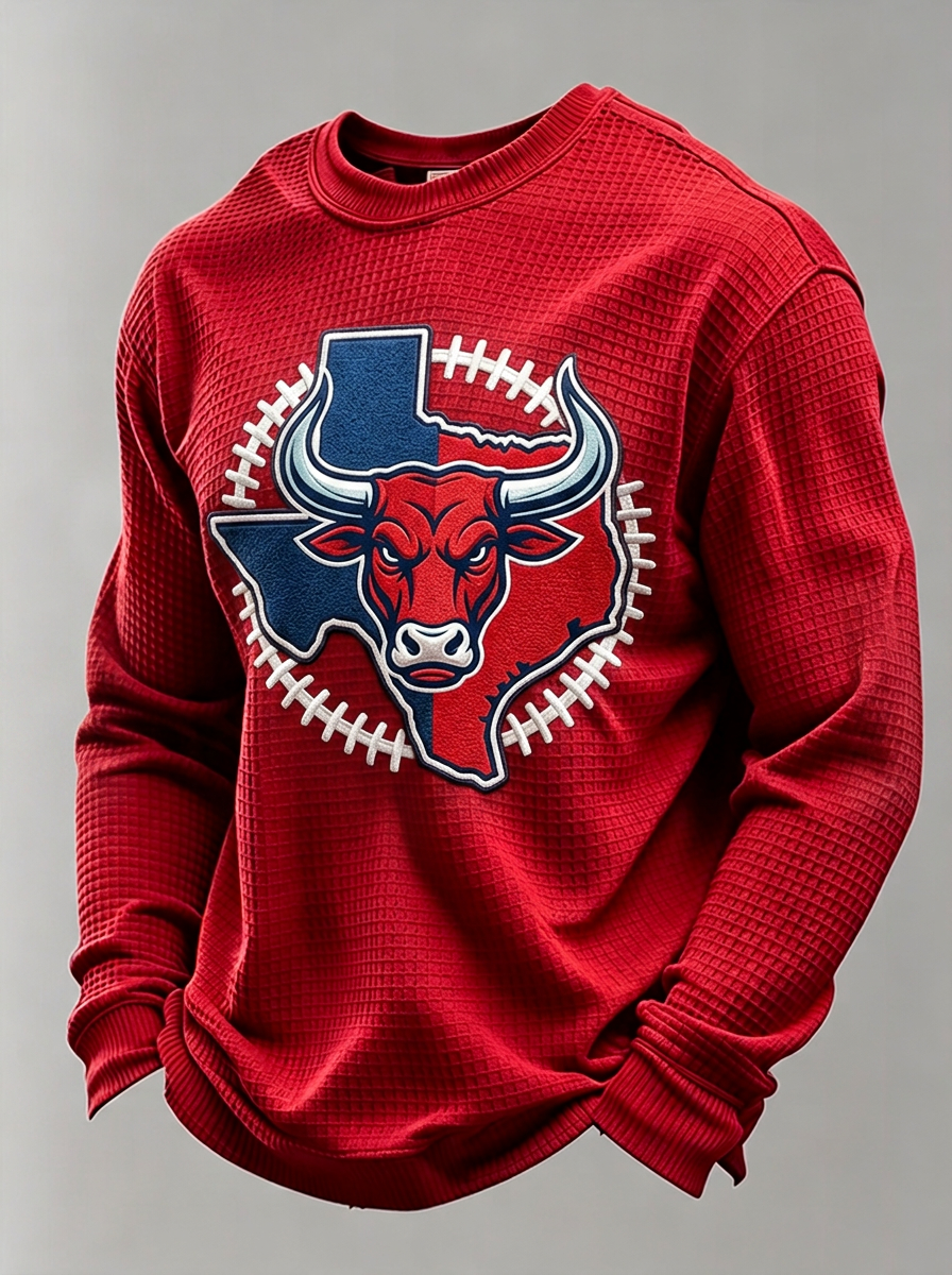 Men's Houston Texans Football Bull Texas Map Printed T-shirt