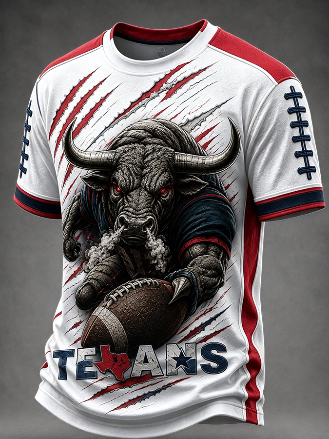 Men'S Rugby Printed Round Neck T-Shirt