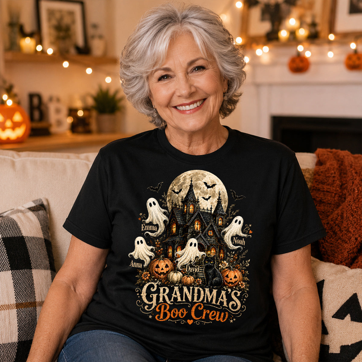 Grandma's Boo Crew Halloween Haunted House - Personalized Shirt - Gift for Grandma