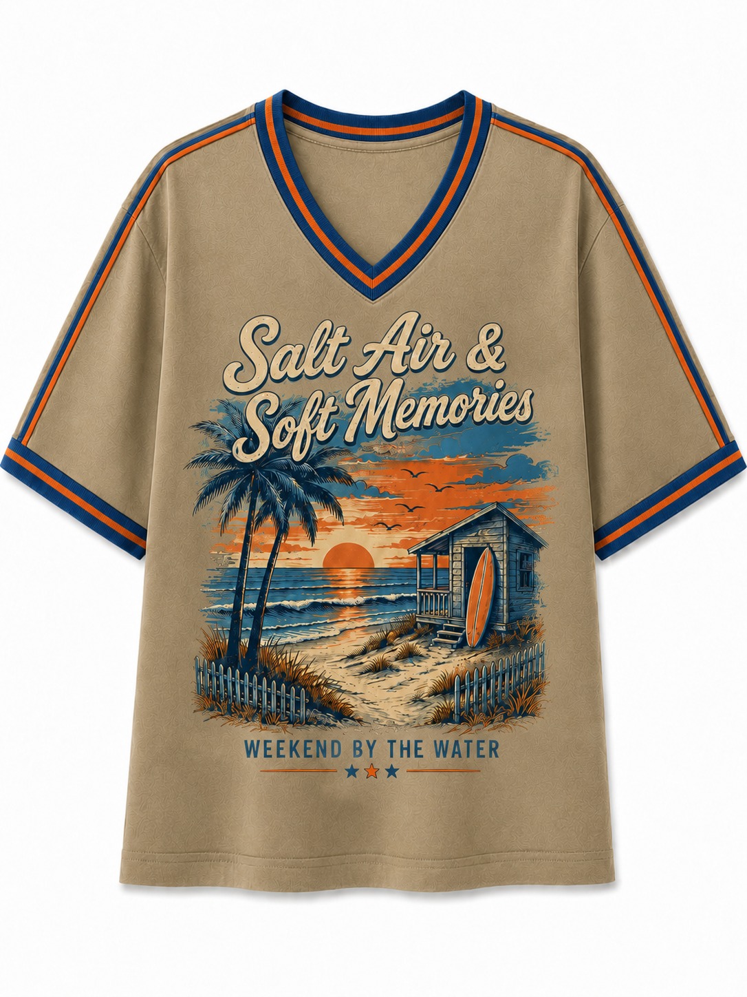 Salt Air & Soft Memories Sunset Shore V-Neck Tee