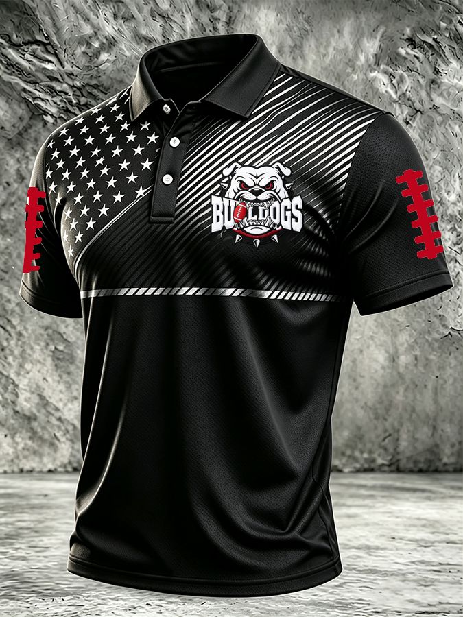 Men'S Retro Football Print Polo T-Shirt