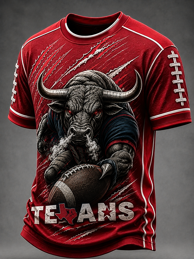 Men'S Rugby Printed Round Neck T-Shirt