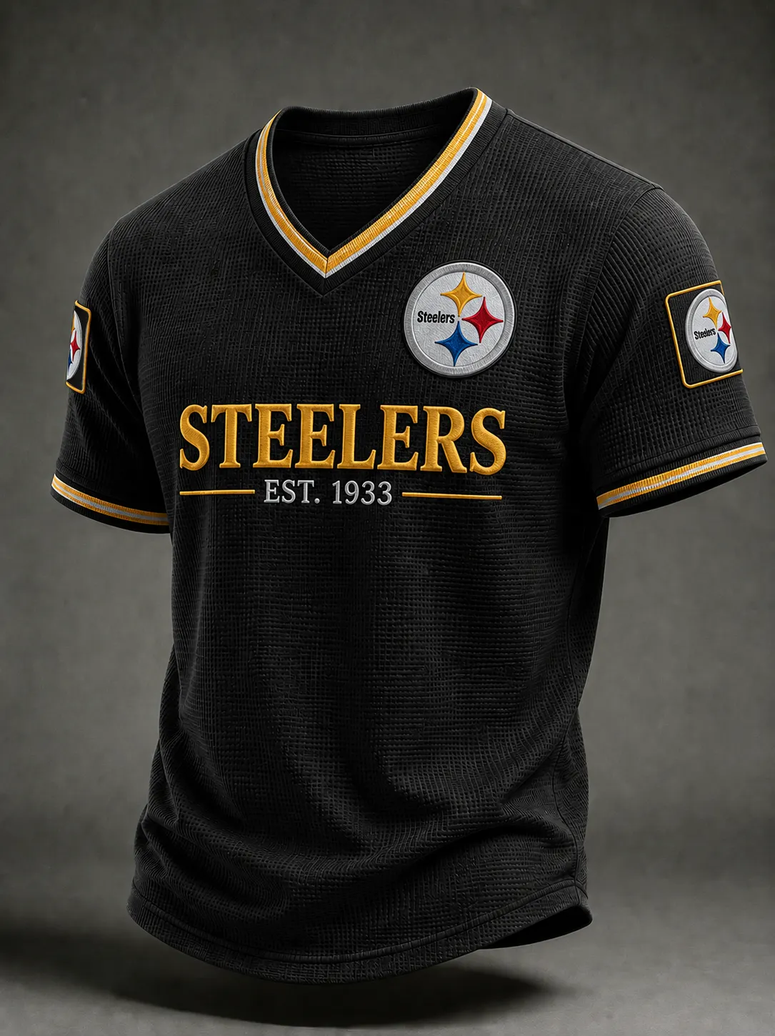 Men's Pittsburgh Steelers Retro V-Neck Waffle Knit Sports T-Shirt – New Arrival Design