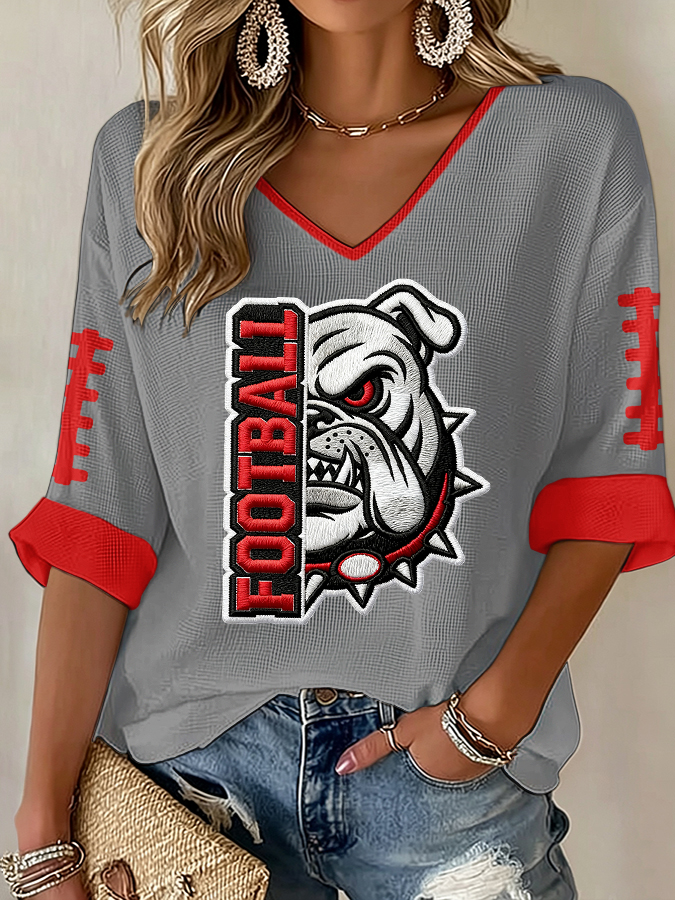 Women'S Football Print Waffle Top