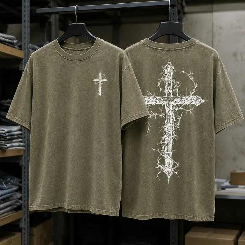 Vintage Thorn Cross Graphic T-Shirt | Gothic Christian Washed Tee