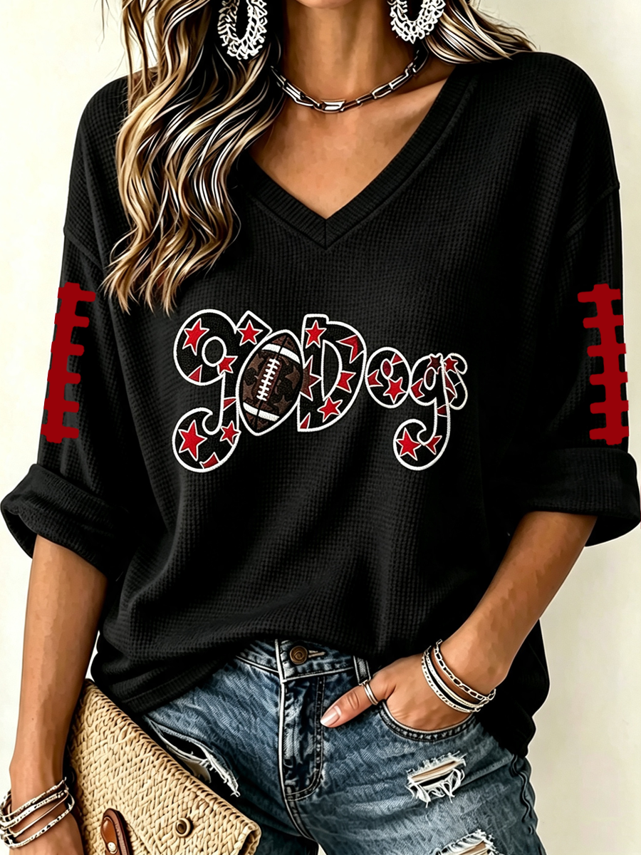 Women'S Football Print Waffle  Top