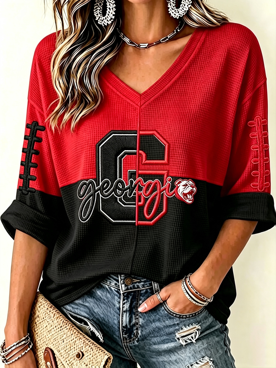 Women'S Football Print Waffle  Top