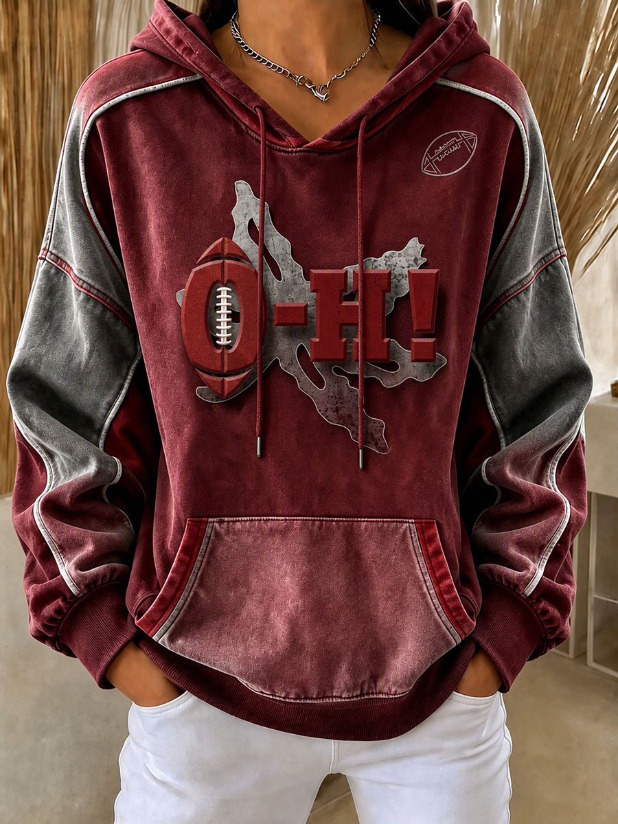 Women's Football Fan Printed Vintage Hoodie