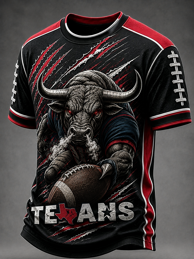 Men'S Rugby Printed Round Neck T-Shirt