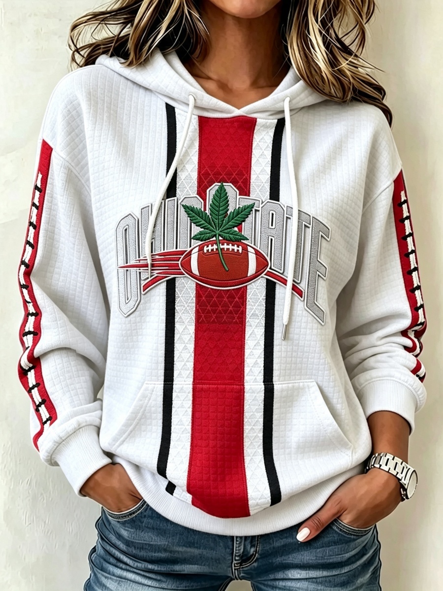 Women's Football Print Waffle Hooded Sweatshirt