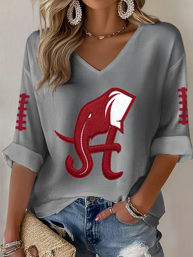 Women'S Football Print Waffle  Top