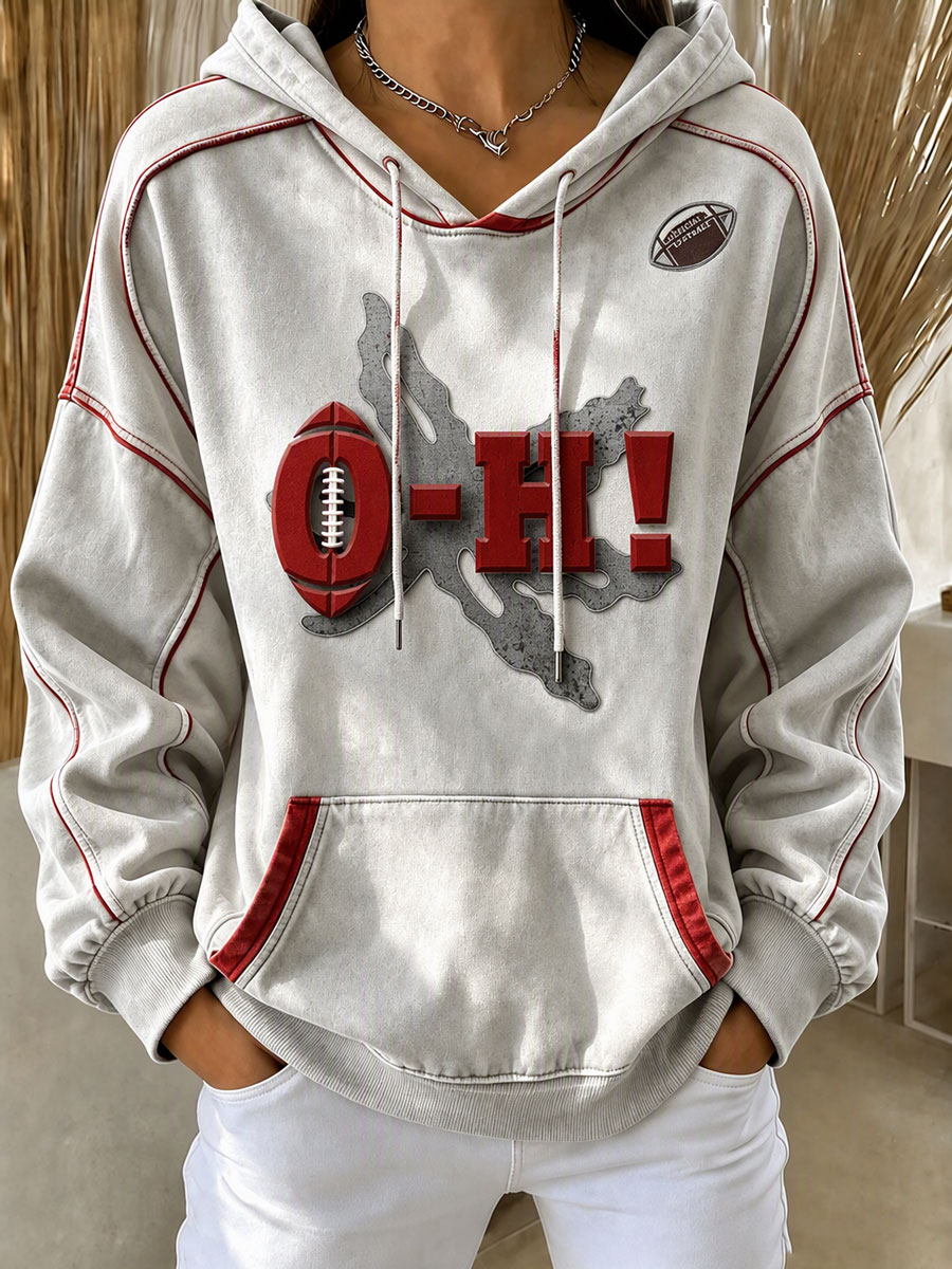 Women's Football Fan Printed Vintage Hoodie