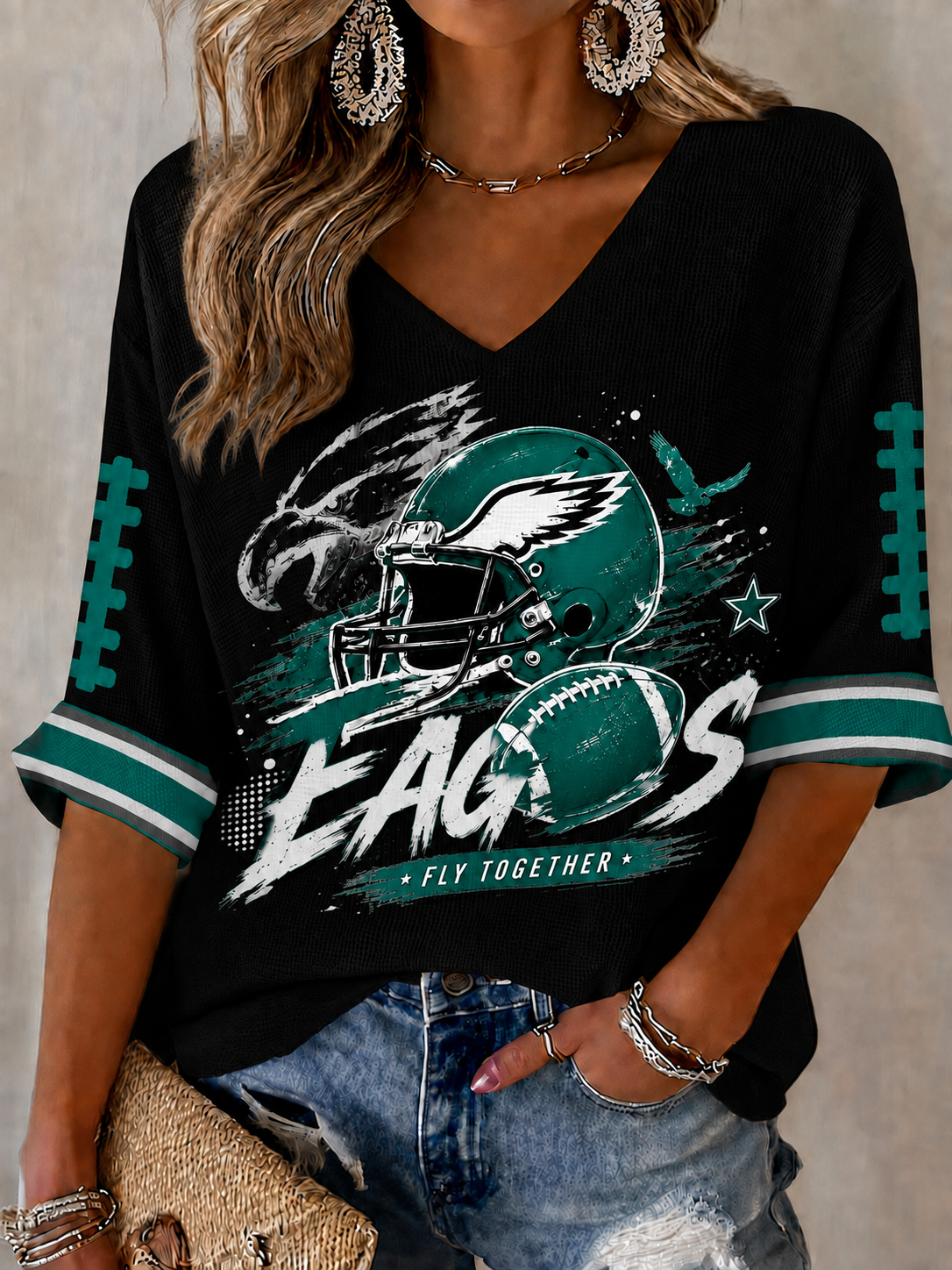 Women'S Football  Print Waffle  Top