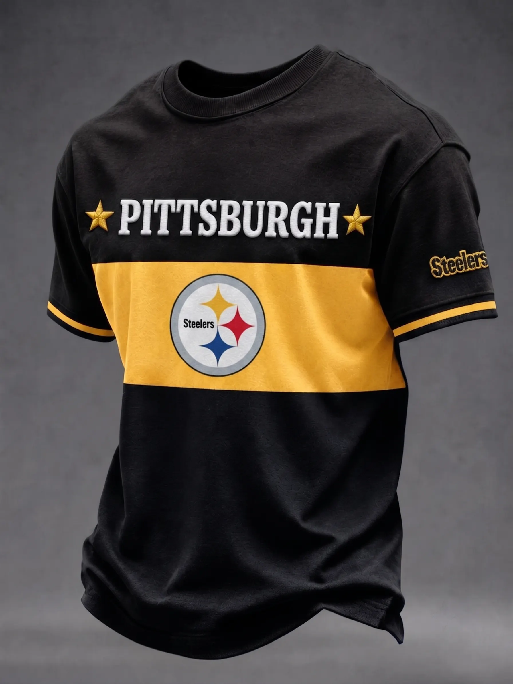 Men's Pittsburgh Steelers Color Block Crew Neck Short Sleeve T-Shirt