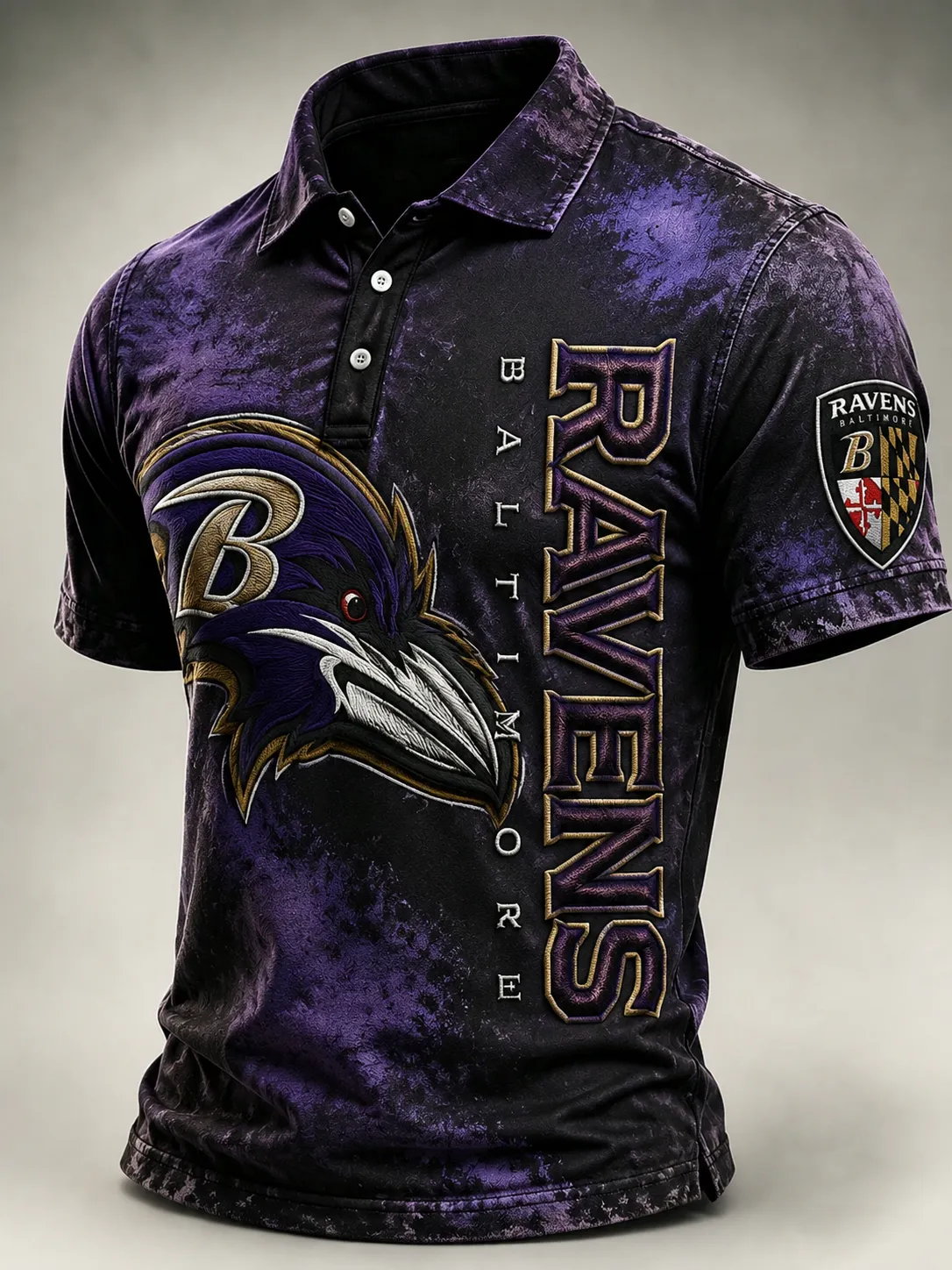 Men's Baltimore Ravens Vintage Tie-Dye Embroidered Football Polo Shirt