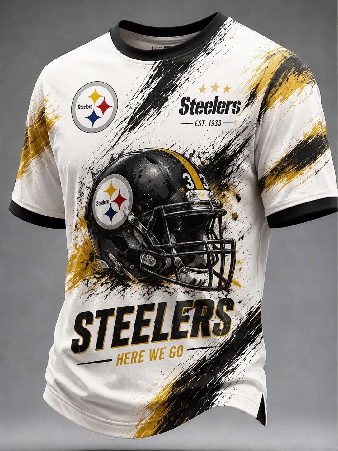 Men's Pittsburgh Steelers Brush Stroke Distressed Crew Neck T-Shirt