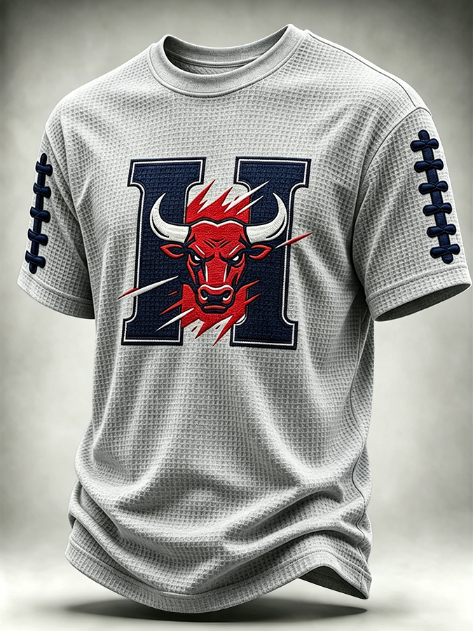 Men's Football Sports Printed Waffle T-shirt