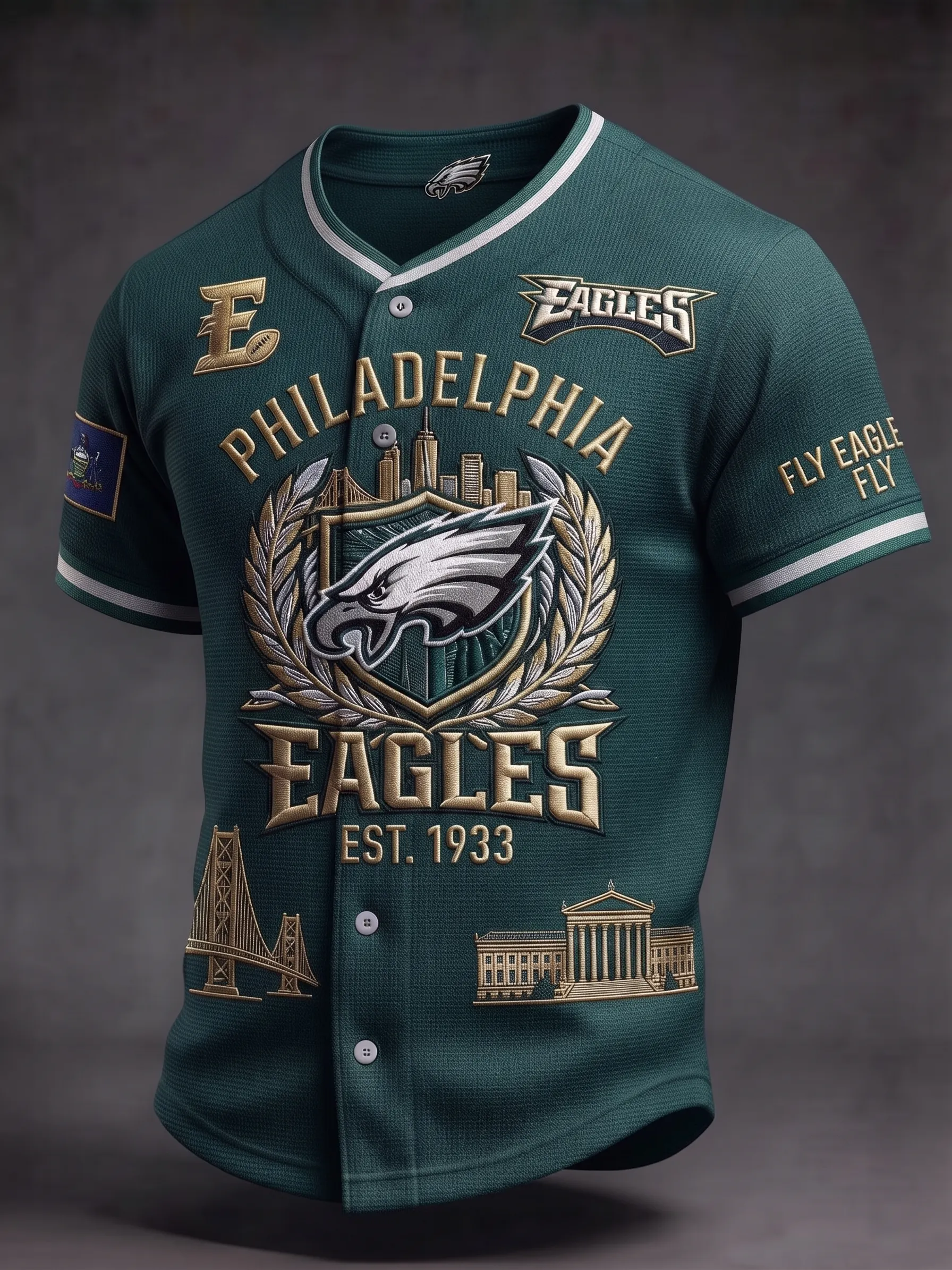 Men’s Philadelphia Eagles City Heritage Button-Up Football Jersey