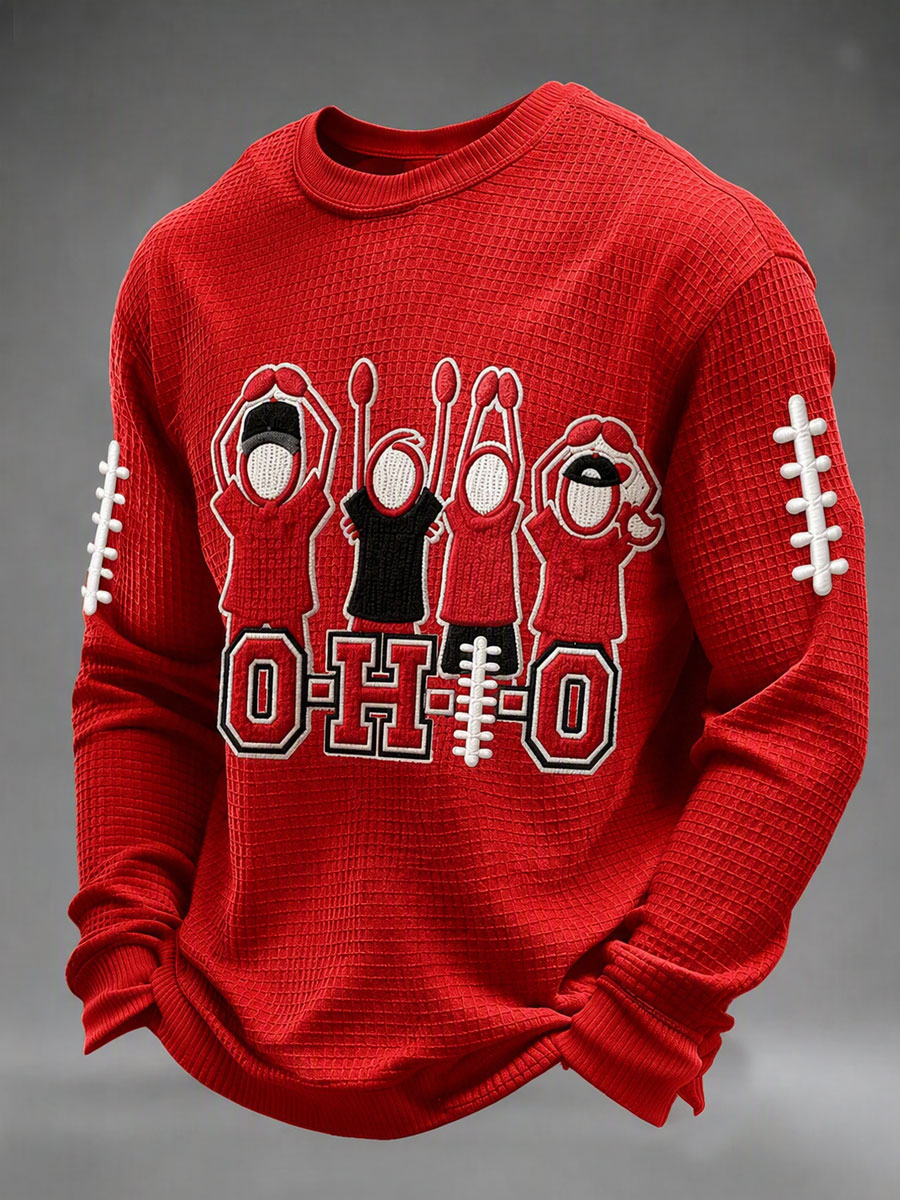 Men'S Football Fan Casual Waffle Long Sleeved Shirt