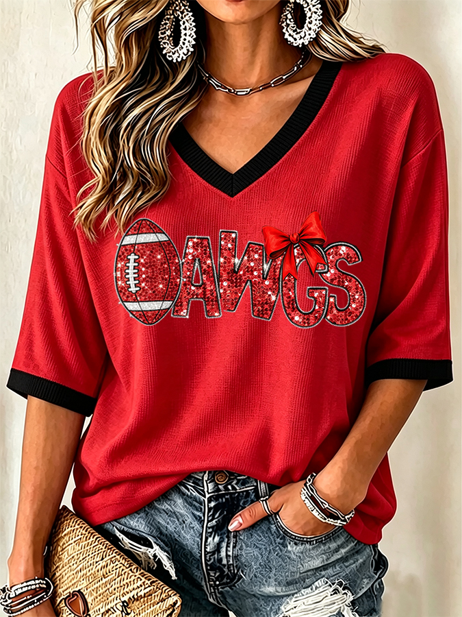 Women's University Football Print Waffle Top