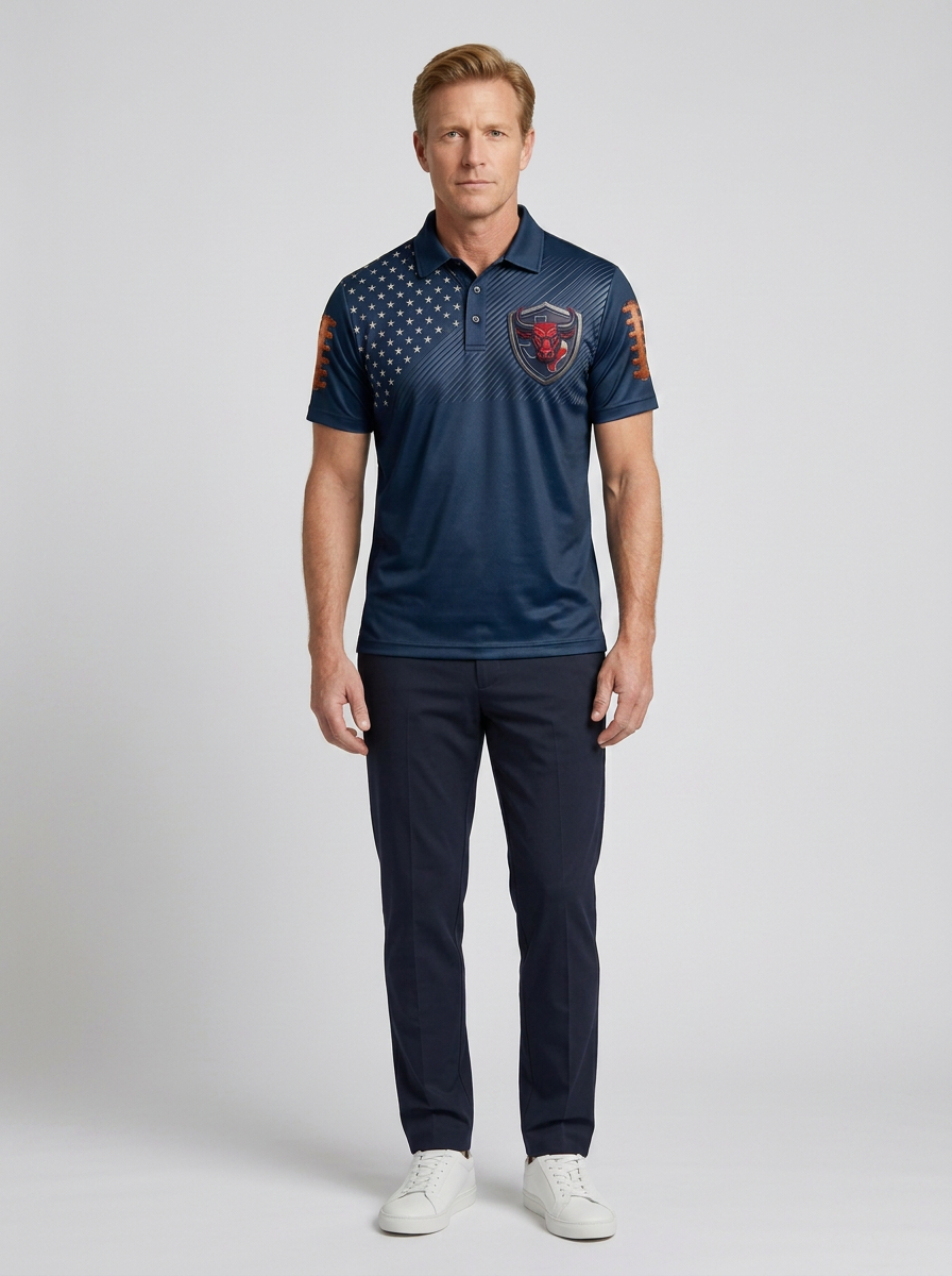 Men's Houston Texans Football Bull Shield Flag Printed Polo Shirt