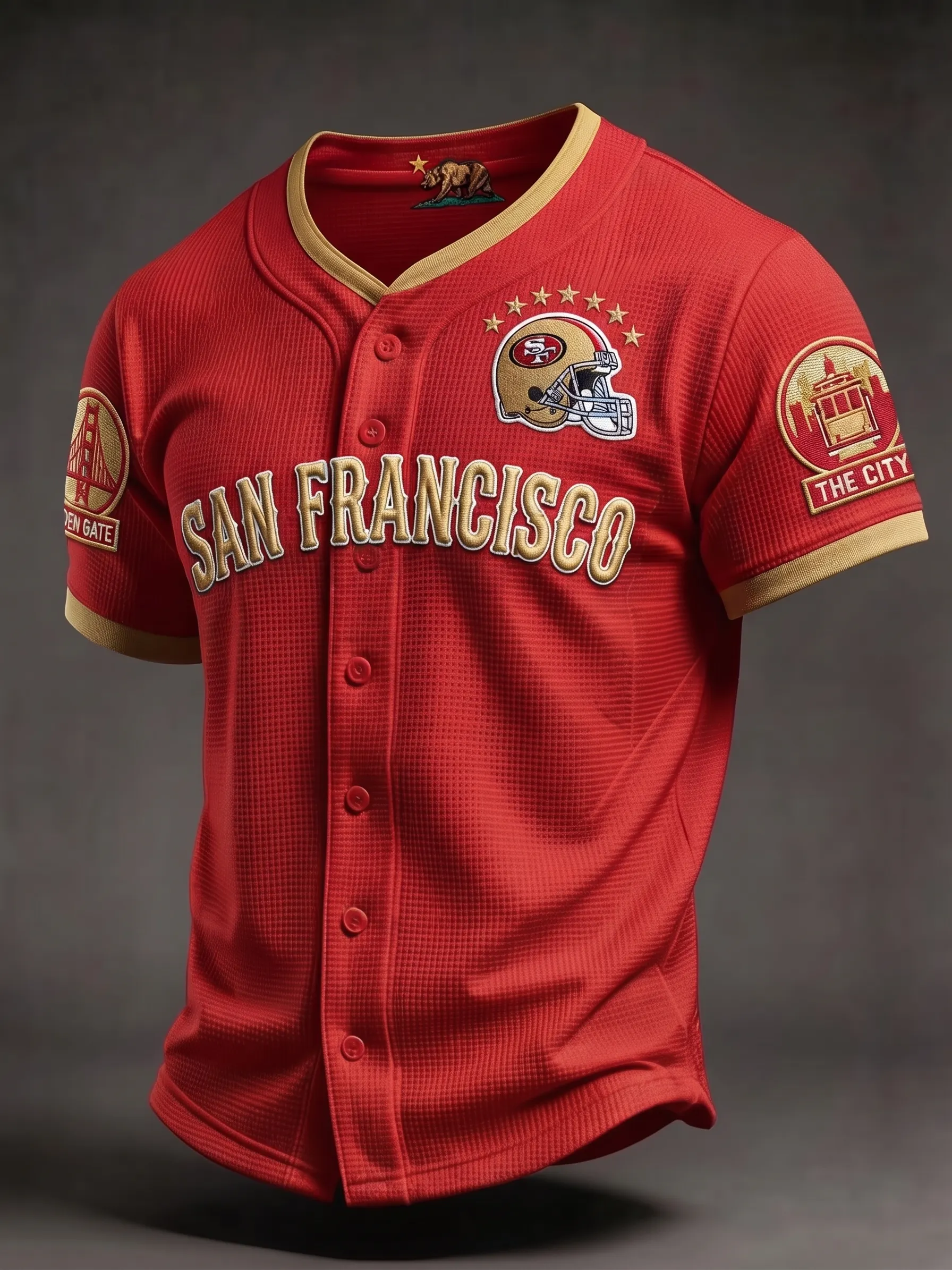 Men's San Francisco 49ers City Theme Full Button Mesh Baseball Style Football Jersey